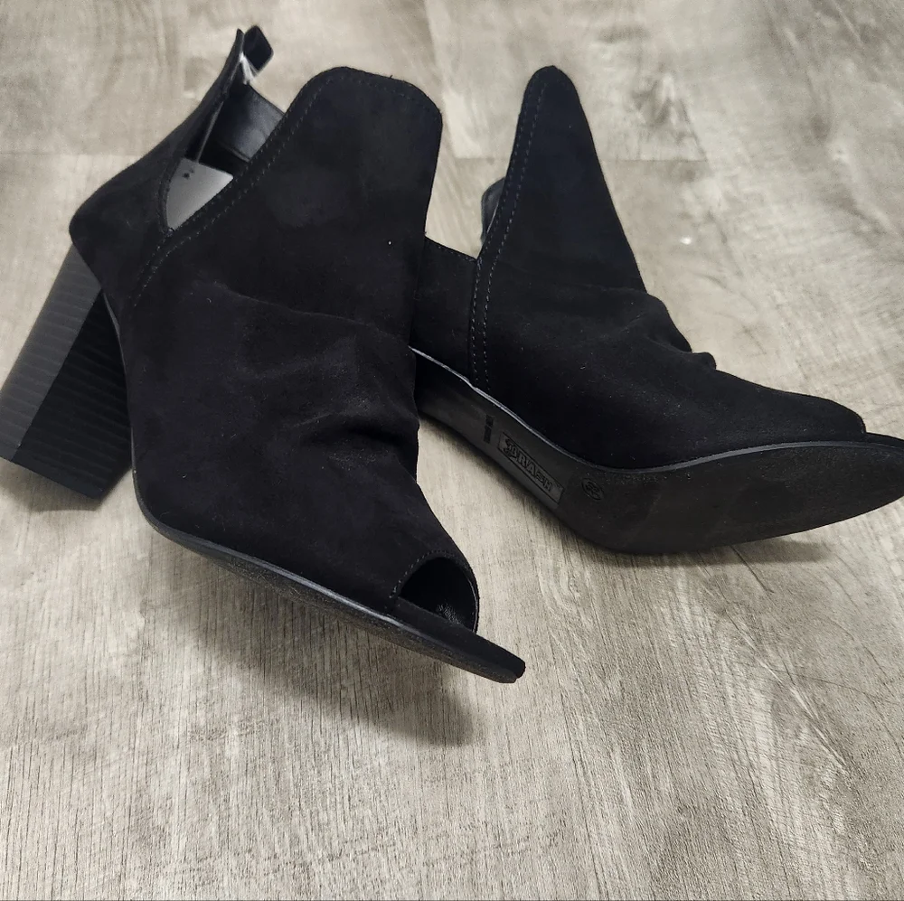 Women's Slip-On Open Toe Peep Toe Ankle Boots Suede Black - Size 8.5 *NWT* - Picture 3 of 9